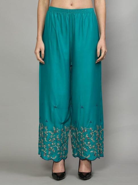 gracit turquoise embroidered palazzos