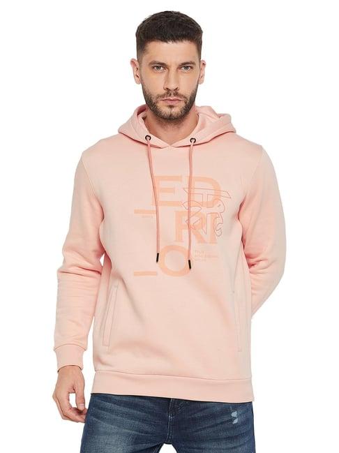 edrio light pink regular fit logo print hooded sweatshirt