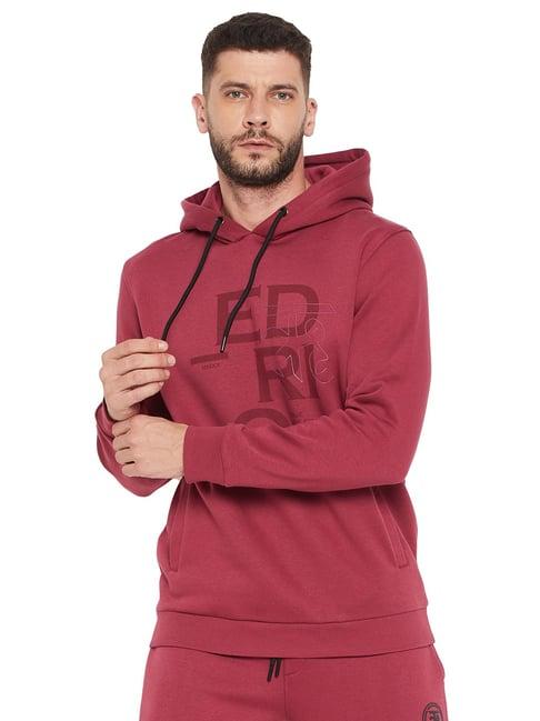 edrio red regular fit logo print hooded sweatshirt