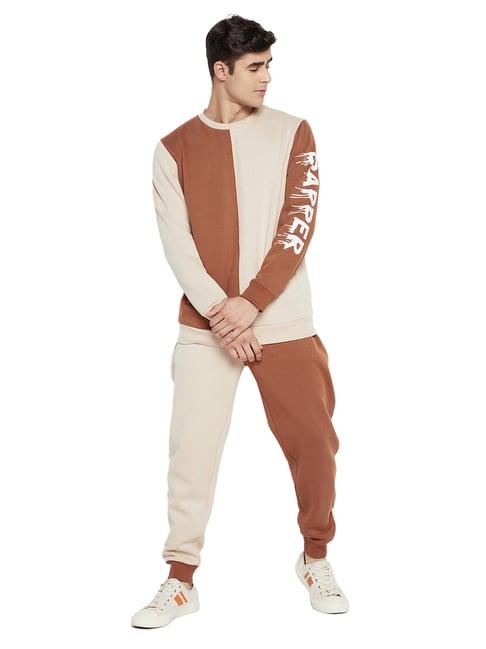 edrio light brown & beige regular fit tracksuit