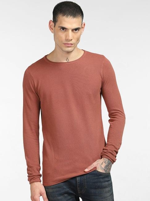 jack & jones light brown regular fit textured sweater