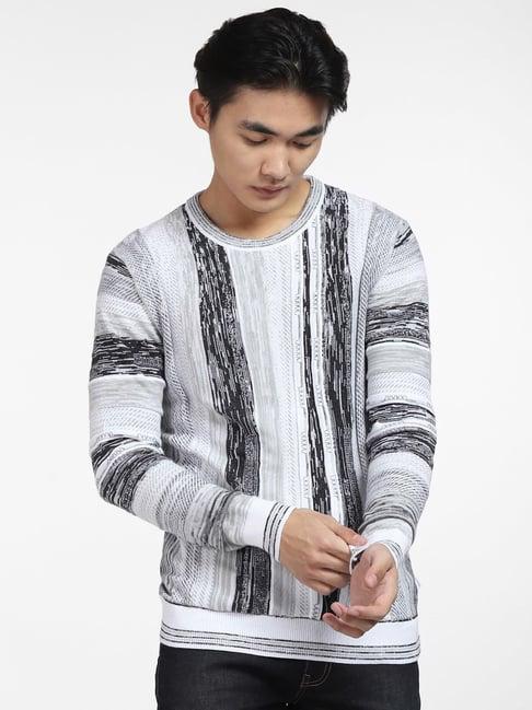 jack & jones white regular fit self design sweater