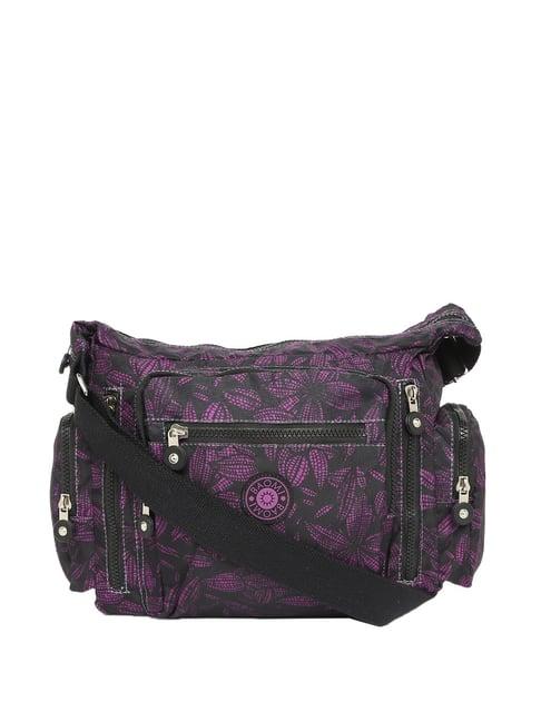 baomi black & purple printed medium sling handbag