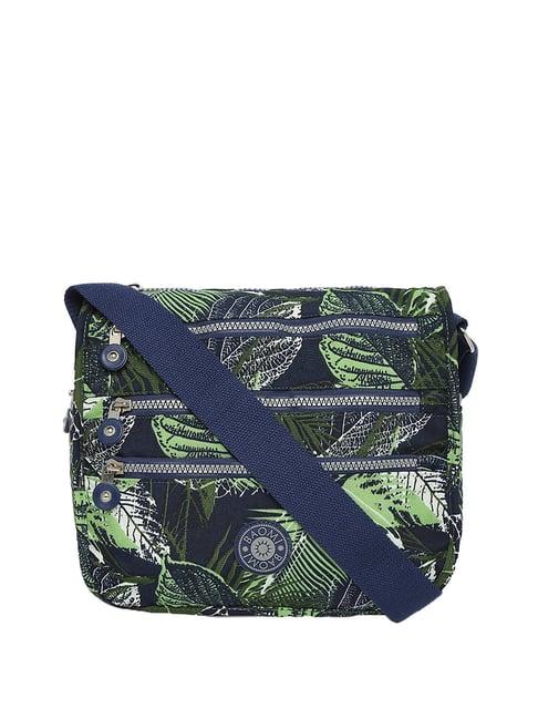 baomi blue & green printed medium sling handbag