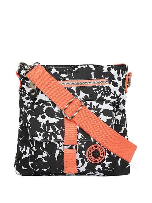 baomi black & peach printed medium cross body bag