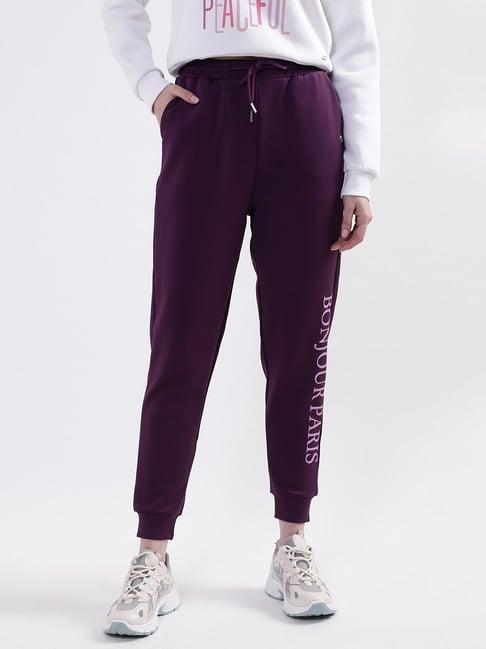 elle purple regular fit mid rise sweat pants