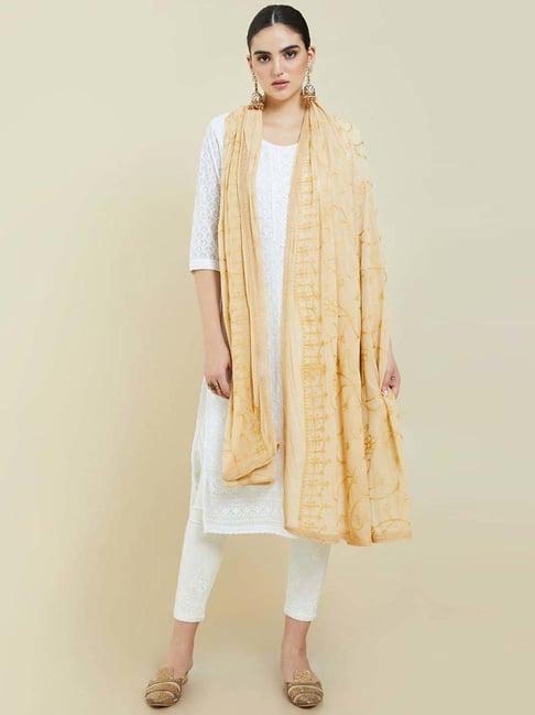 soch beige embroidered dupatta