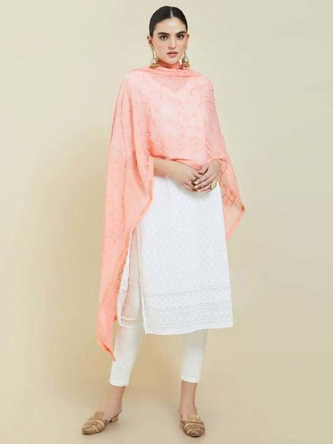 soch peach embroidered dupatta