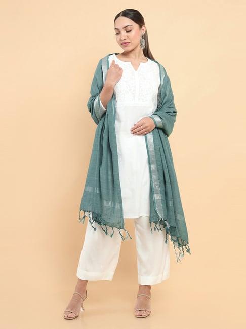 soch green cotton plain dupatta