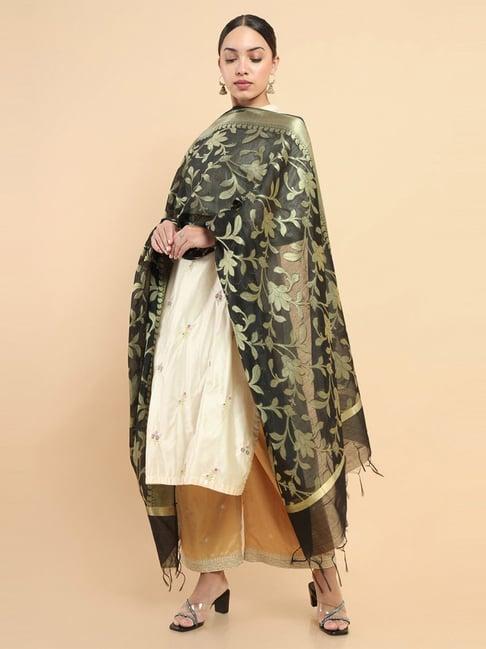 soch black woven pattern dupatta