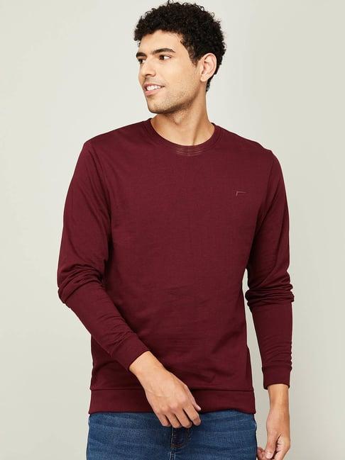 fame forever by lifestyle maroon cotton regular fit sweatshirt