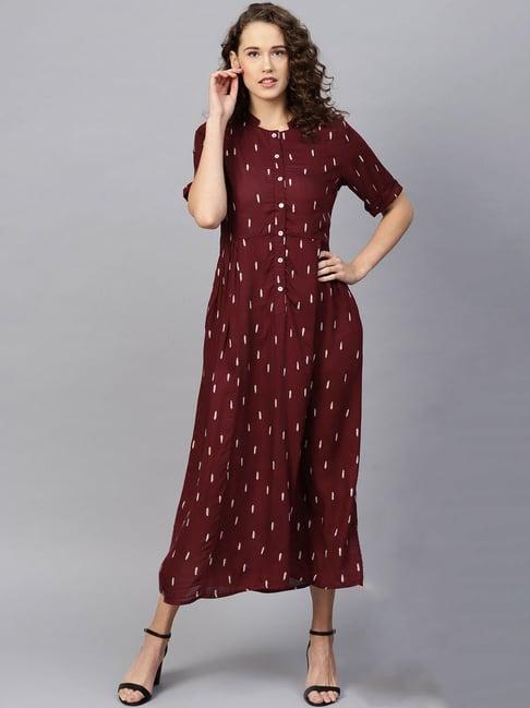 rare roots maroon printed maxi dress