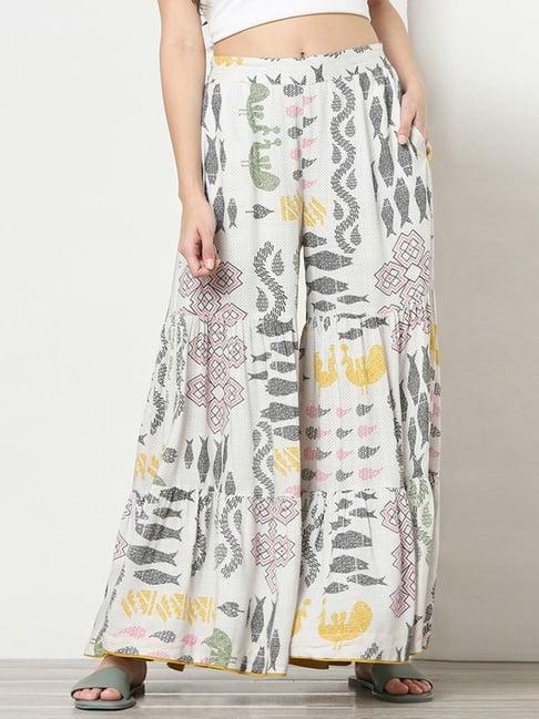 marigold lane off-white printed flared palazzos