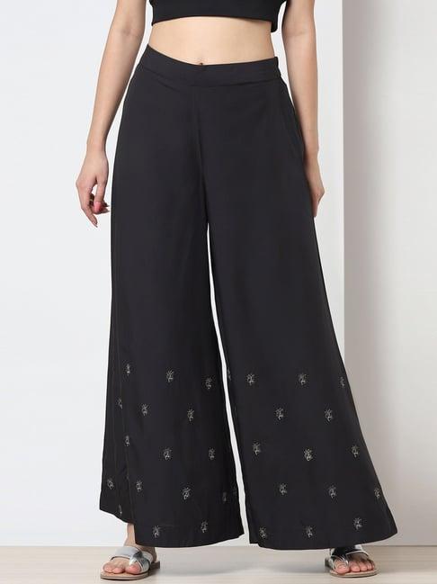 marigold lane black embroidered flared palazzos