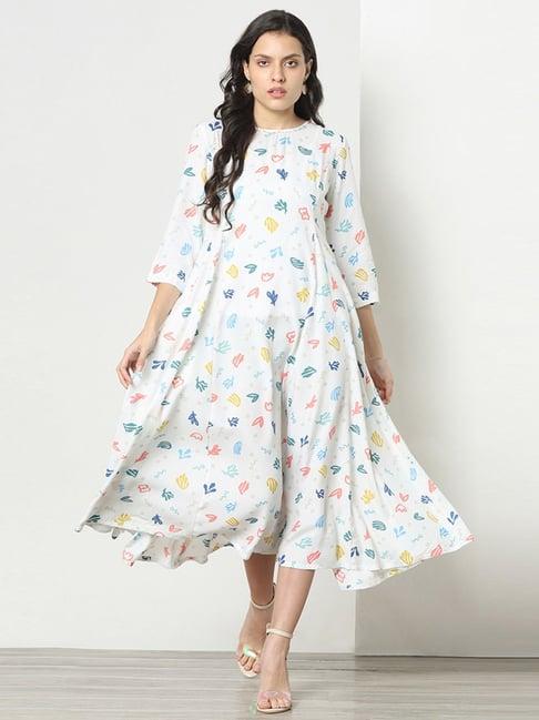 marigold lane white printed a-line dress