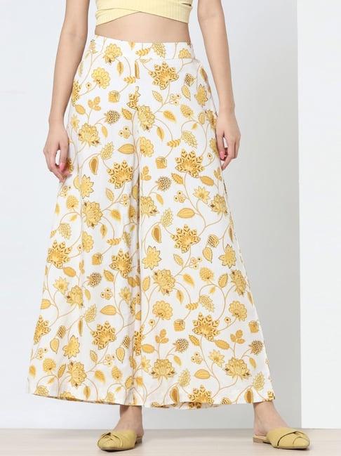 marigold lane yellow & white printed palazzos