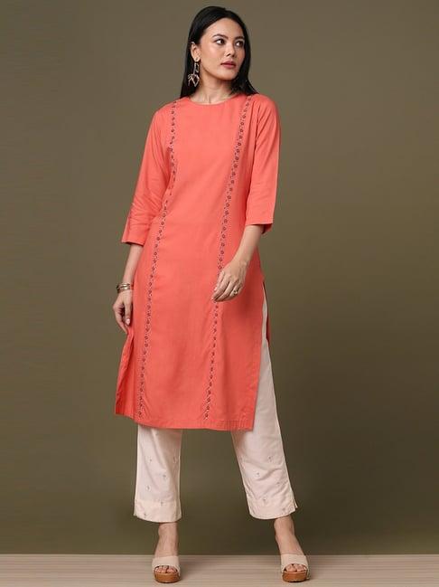 marigold lane peach straight kurta