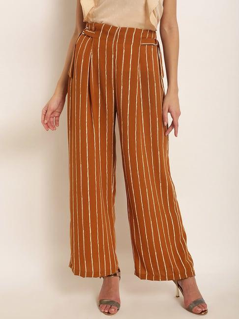 marie claire mustard striped mid rise relaxed fit trousers