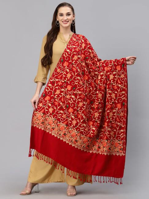 style quotient red embroidered shawl