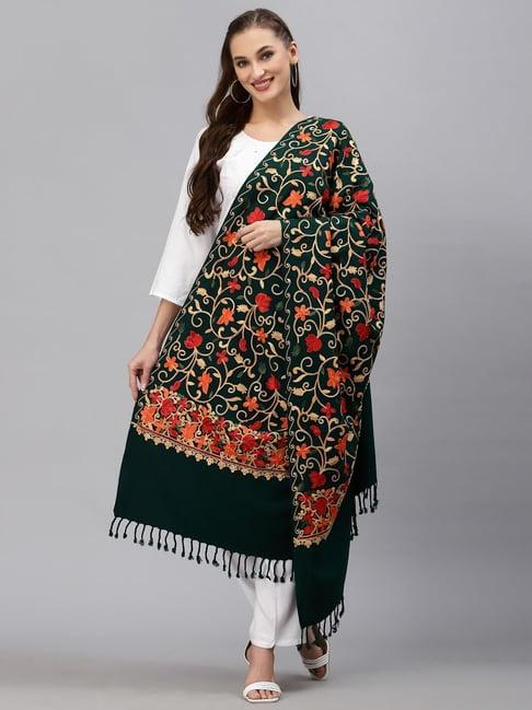 style quotient dark green embroidered shawl