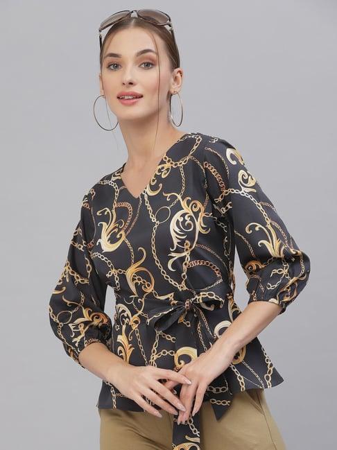 style quotient black floral print top