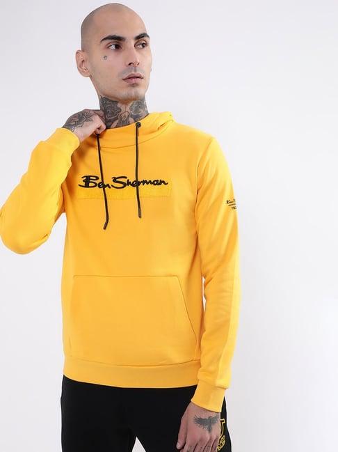 ben sherman mustard regular fit printed hooded sweatshirt