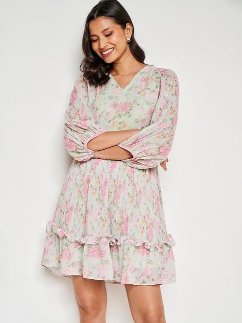 and sage green floral print fit & flare dress