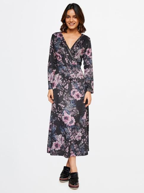 global desi grey floral print midi dress