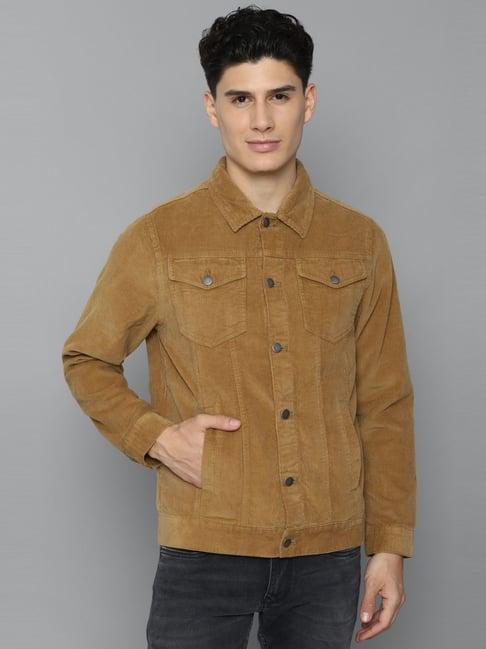 allen solly brown regular fit texture denim jackets