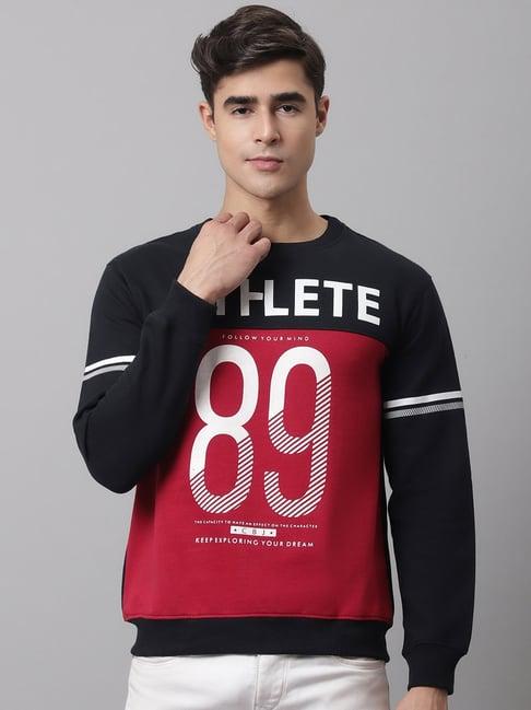 cantabil black & maroon regular fit printed sweatshirt