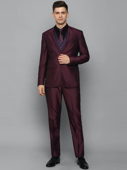 allen solly purple & maroon slim fit three piece suits