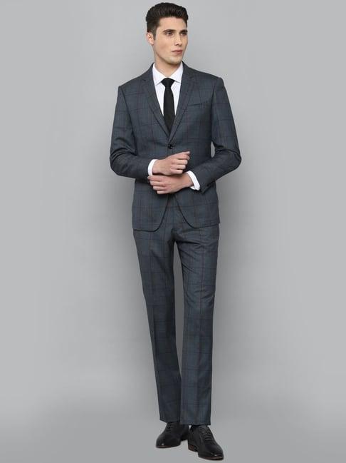 luxure by louis philippe grey slim fit checks two piece suit