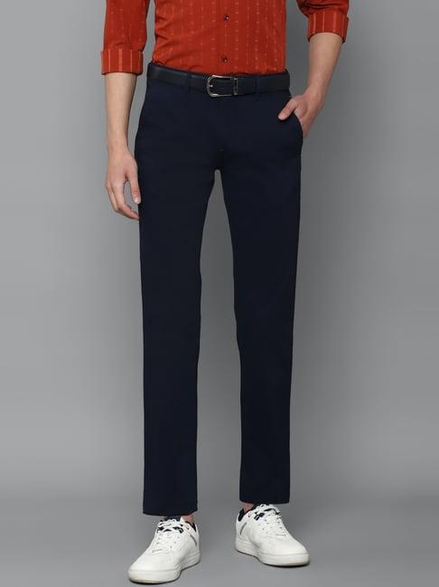 louis philippe sport navy blue cotton slim fit trousers