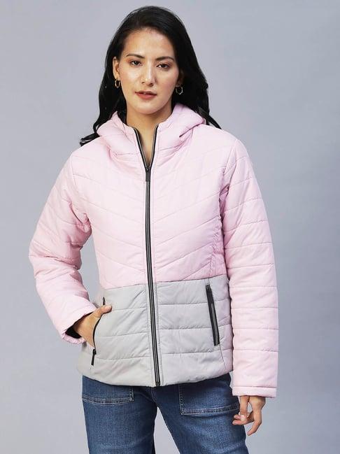 rigo pink color-block hooded puffer jacket