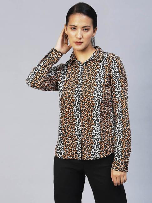 rigo brown & white cotton animal print shirt