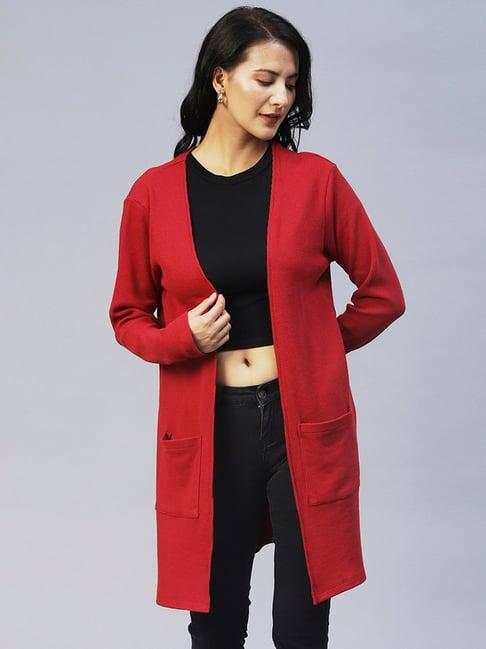 rigo red cotton waffle knit long shrug