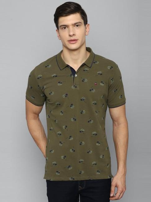 louis philippe jeans green cotton slim fit floral print polo t-shirt