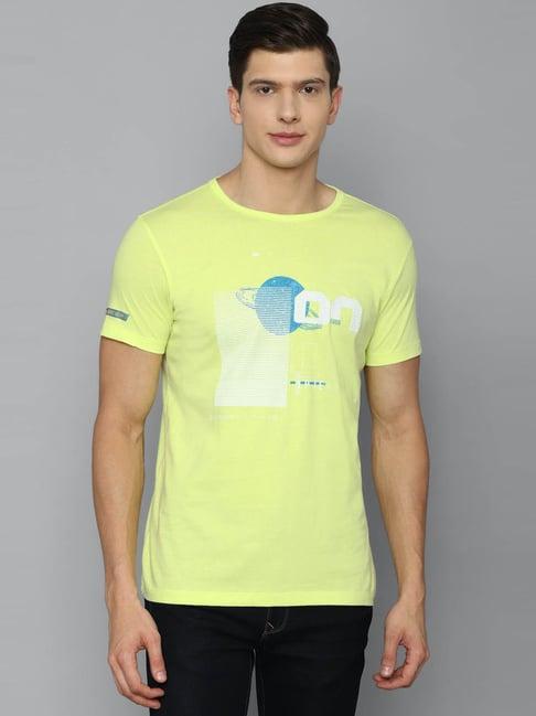 louis philippe jeans yellow cotton slim fit printed t-shirt