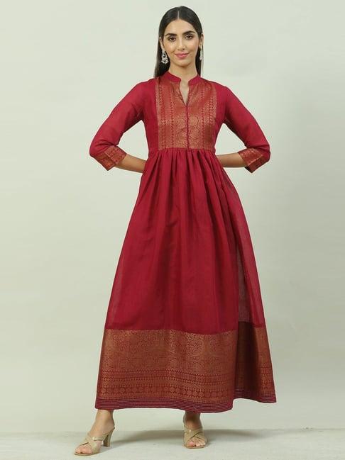 biba maroon woven pattern straight kurta