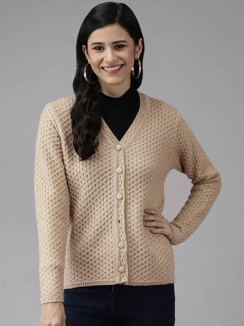 cayman beige woolen textured cardigan