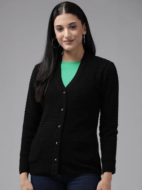 cayman black woolen textured cardigan