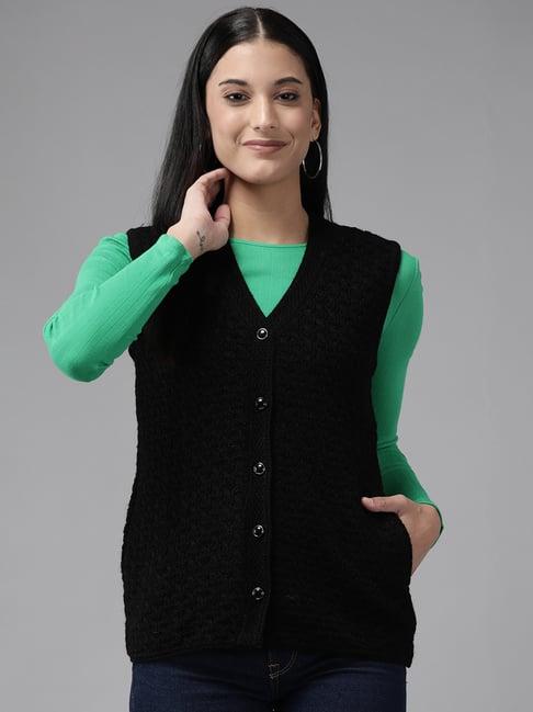 cayman black woolen cable knit cardigan