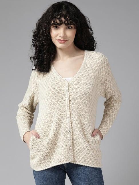 cayman cream woolen geometric cardigan