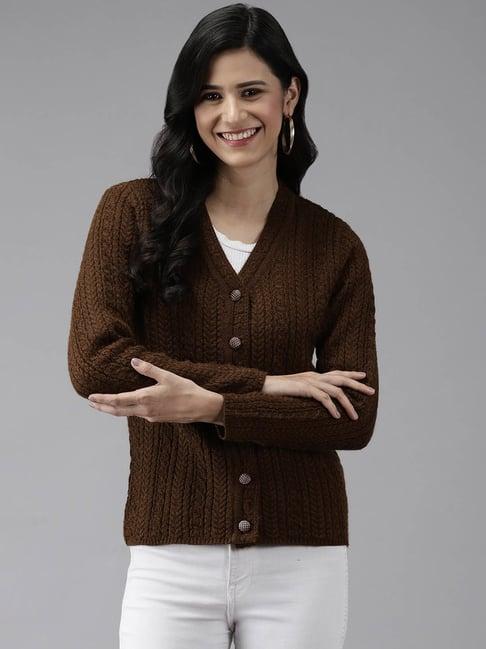 cayman coffee brown woolen textured cardigan