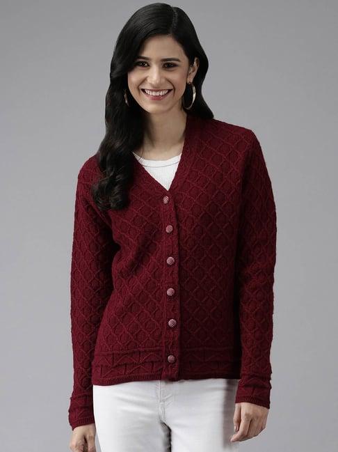 cayman maroon woolen textured cardigan