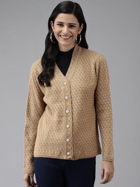 cayman beige woolen textured cardigan