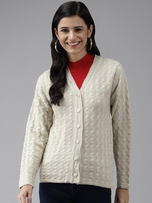 cayman light beige woolen textured cardigan