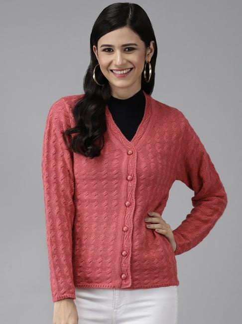 cayman pink woolen textured cardigan