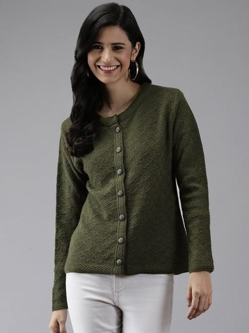 cayman olive woolen textured cardigan