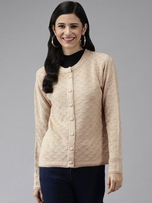 cayman light beige woolen textured cardigan